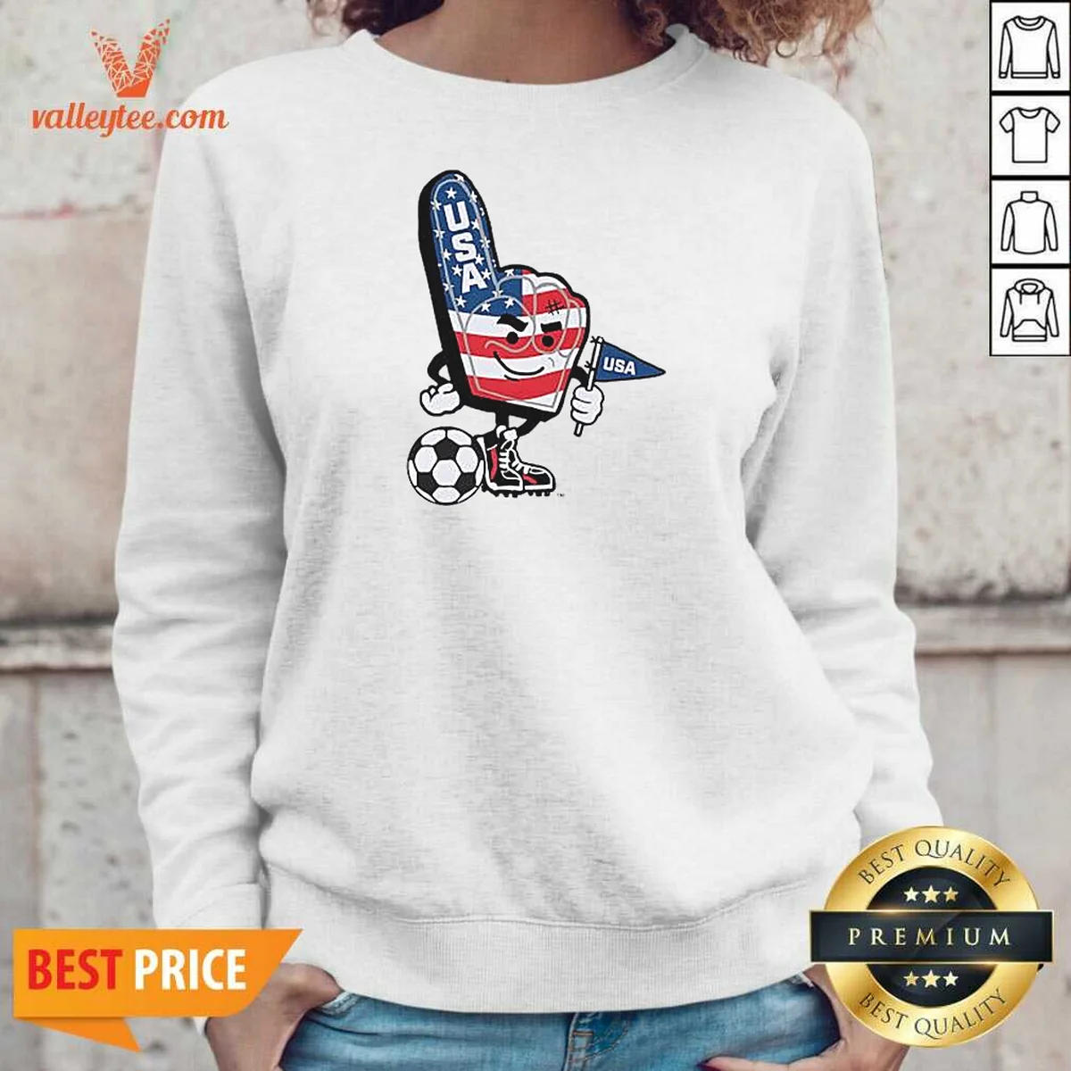 Funny USA Soccer Mascot Foam Finger With Ball And Pennant Shirt - Image 5