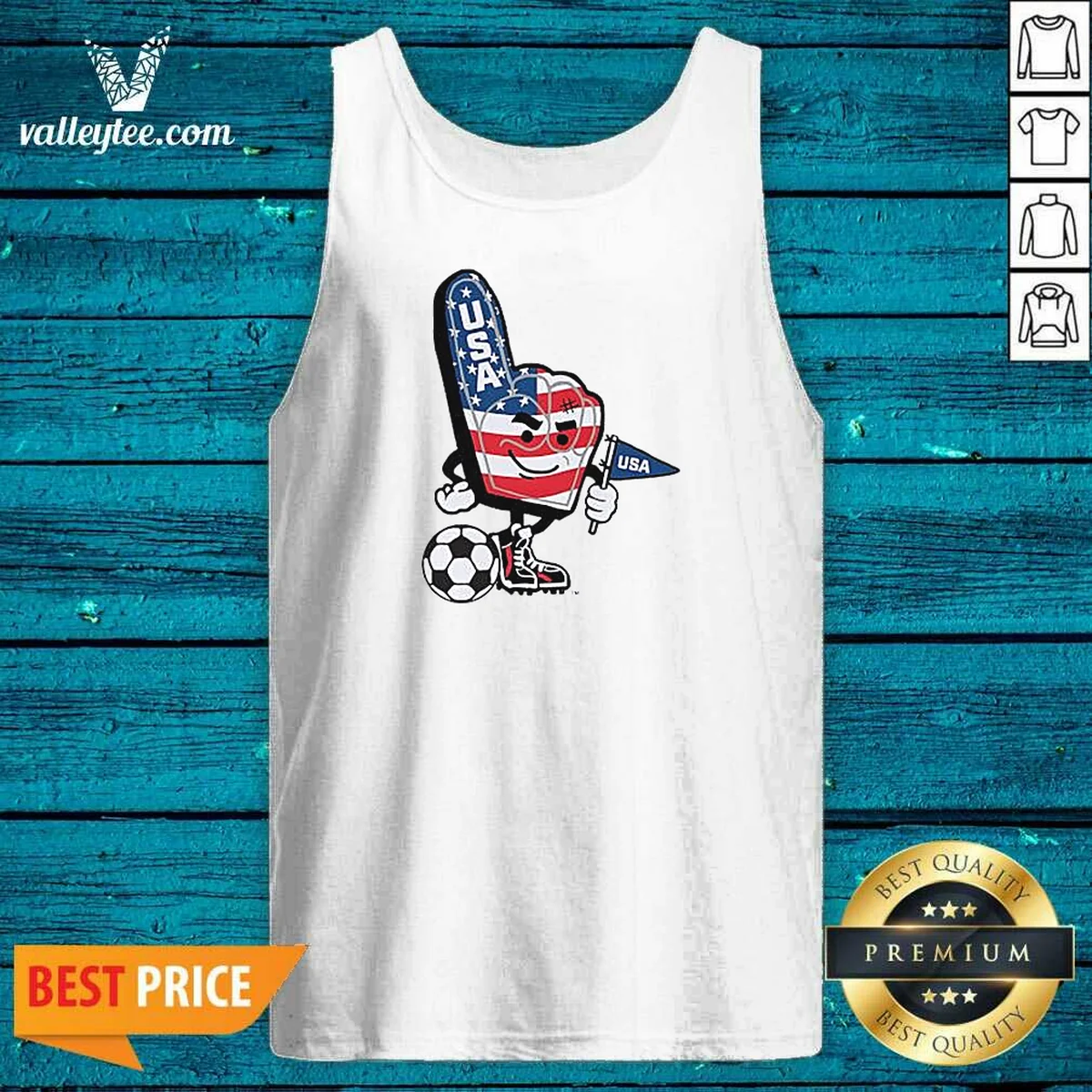 Funny USA Soccer Mascot Foam Finger With Ball And Pennant Shirt - Image 3