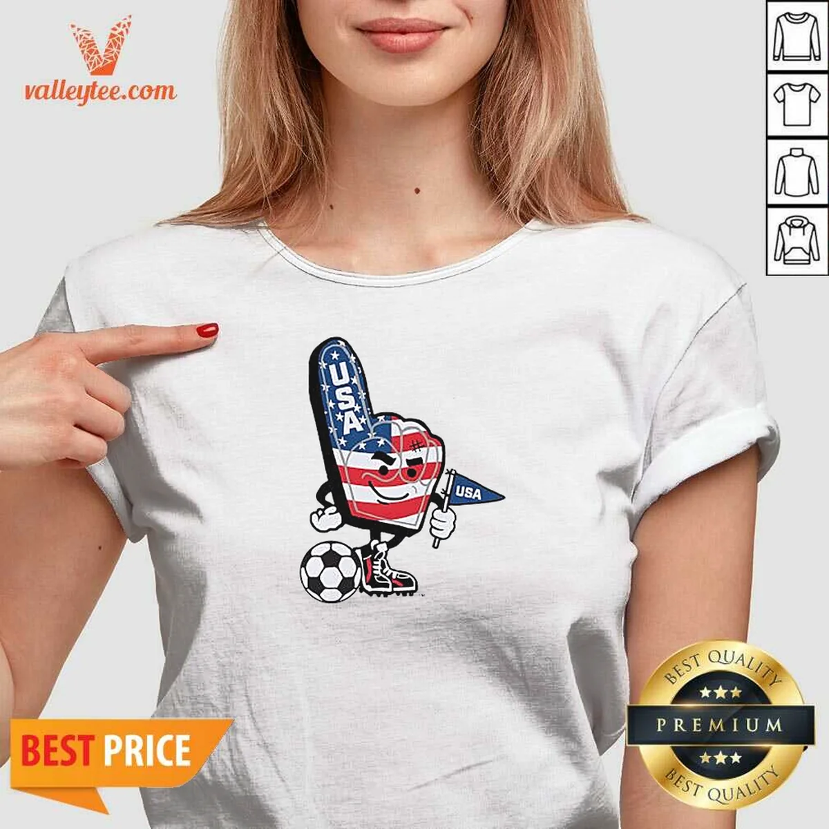 Funny USA Soccer Mascot Foam Finger With Ball And Pennant Shirt - Image 2