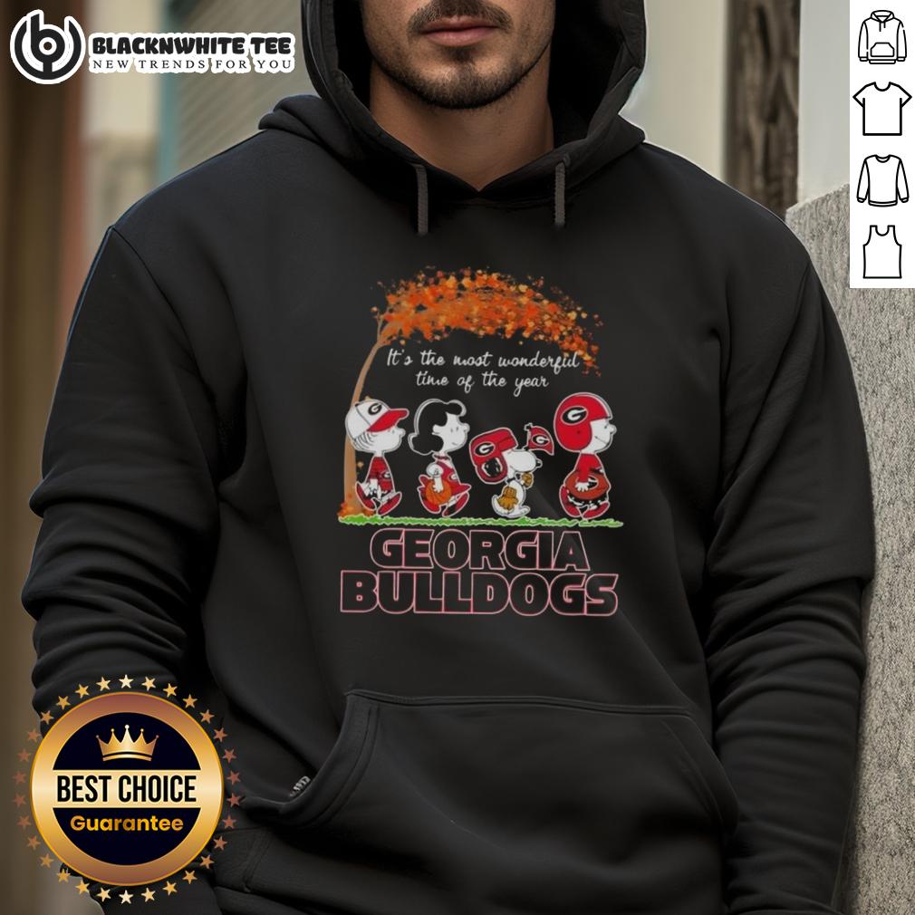 Awesome Georgia Bulldogs X Peanuts Snoopy And Friends Autumn It's The Most Wonderful Time Of The Year T-Shirt - Image 2