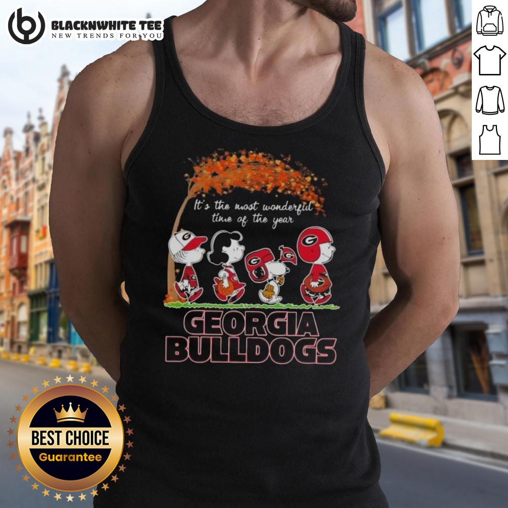 Awesome Georgia Bulldogs X Peanuts Snoopy And Friends Autumn It's The Most Wonderful Time Of The Year T-Shirt - Image 4