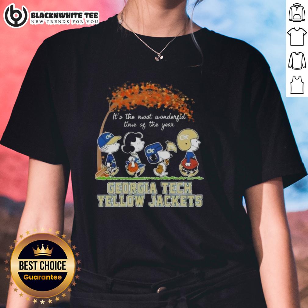 Awesome Georgia Tech Yellow Jackets X Peanuts Snoopy And Friends Autumn It's The Most Wonderful Time T-Shirt - Image 3