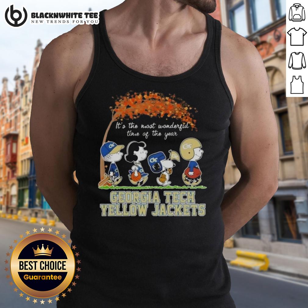 Awesome Georgia Tech Yellow Jackets X Peanuts Snoopy And Friends Autumn It's The Most Wonderful Time T-Shirt - Image 4