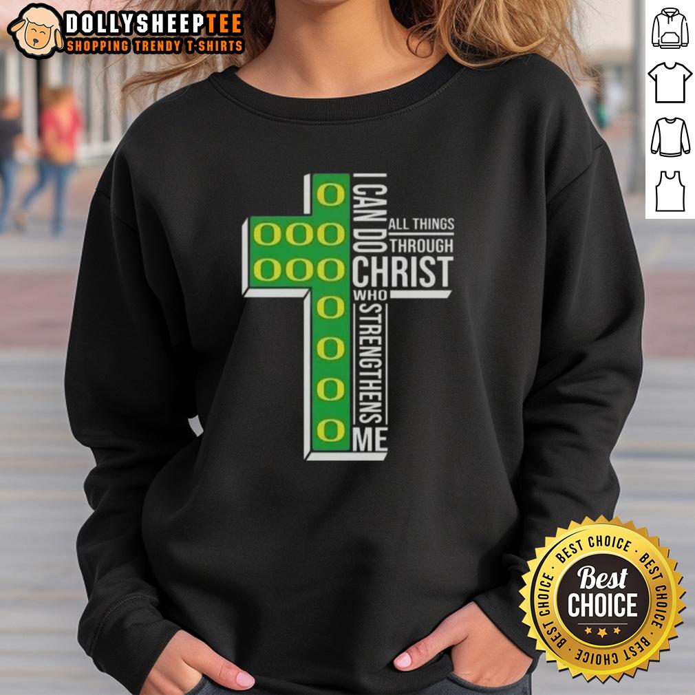 Good I Can Do All Things Through Christ Who Strengthens Me Oregon Ducks Football Cross T-Shirt - Image 5