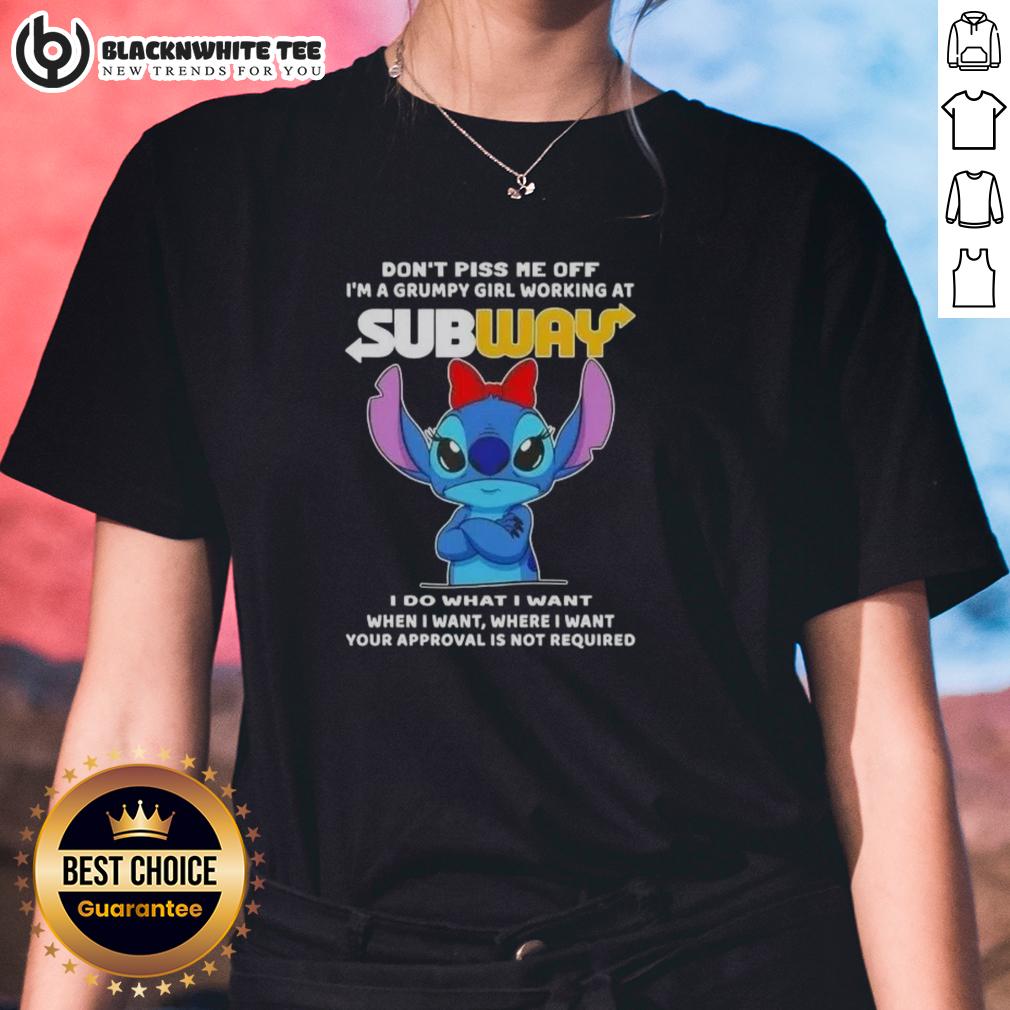 Top Stitch Don't Piss Me Of I'm A Grumpy Girl Working At Subway T-Shirt - Image 3