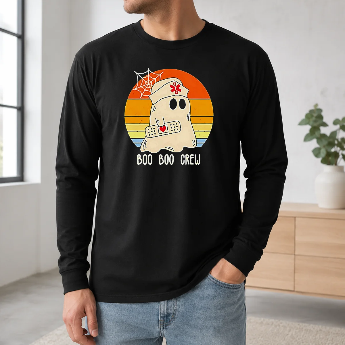 Hot Boo Boo Crew Retro Ghost Nurse Halloween Shirt - Image 5