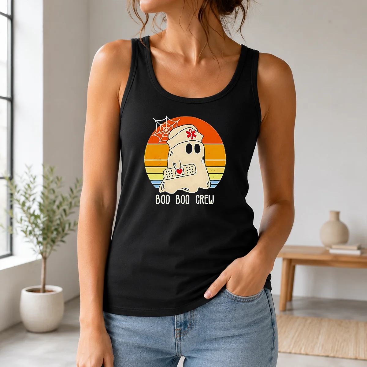 Hot Boo Boo Crew Retro Ghost Nurse Halloween Shirt - Image 3