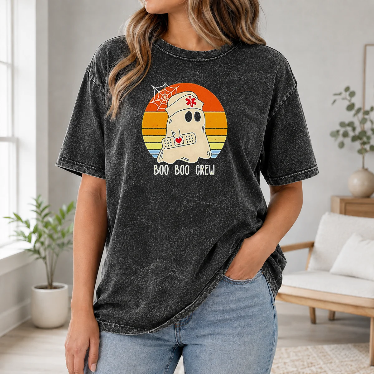 Hot Boo Boo Crew Retro Ghost Nurse Halloween Shirt - Image 8