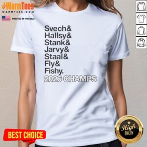 Alternative view of Official Svech Hallsy Stank Jarvy Staal Fly Fishy 2026 Champs NHL Shirt