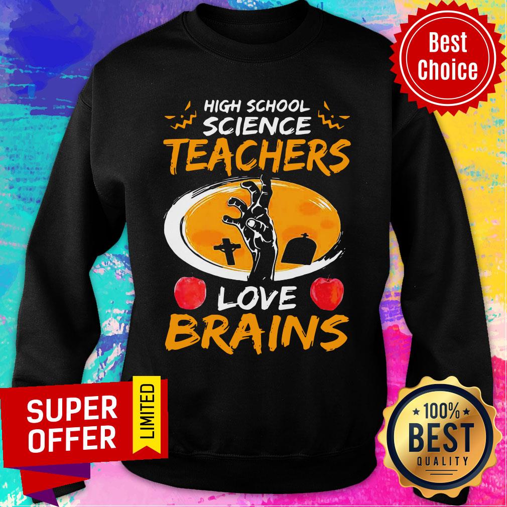 High School Science Teachers Love Brains Apple Halloween Shirt - Image 5