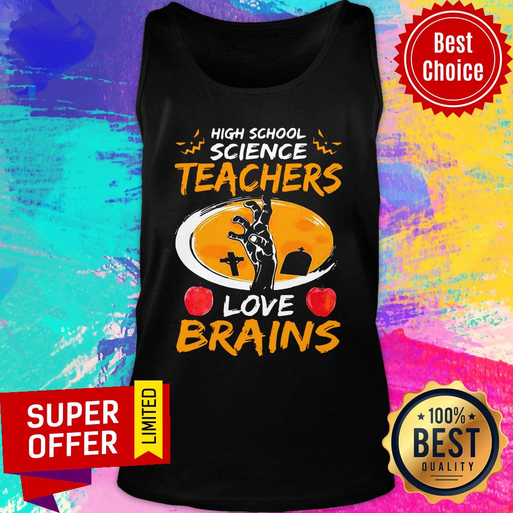High School Science Teachers Love Brains Apple Halloween Shirt - Image 4