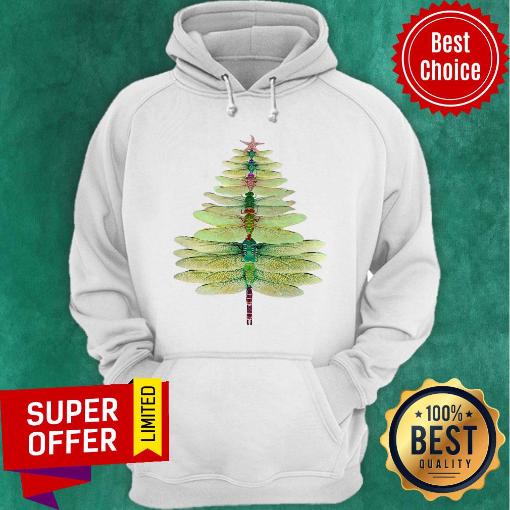 Premium Dragonfly Christmas Tree Print Shirt - Image 2