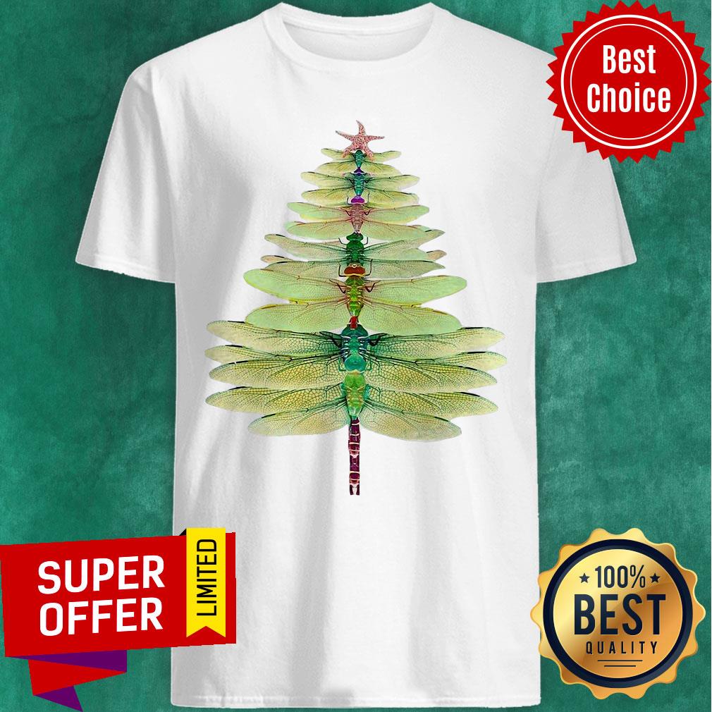 Premium Dragonfly Christmas Tree Print Shirt
