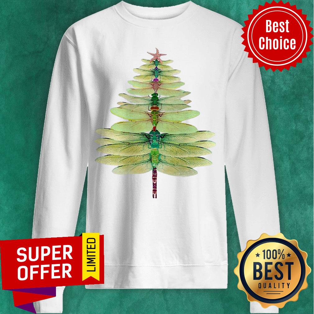 Premium Dragonfly Christmas Tree Print Shirt - Image 3