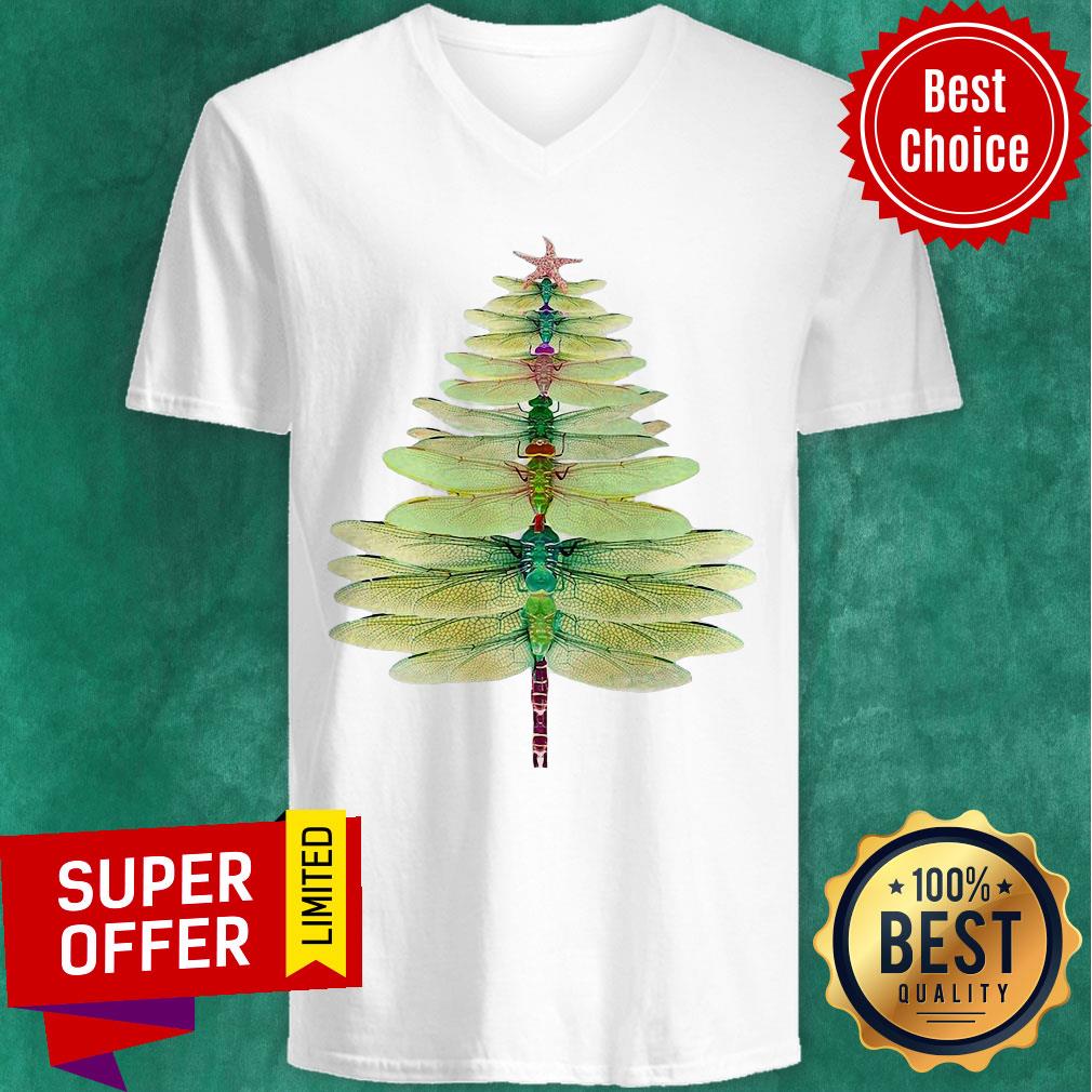 Premium Dragonfly Christmas Tree Print Shirt - Image 5
