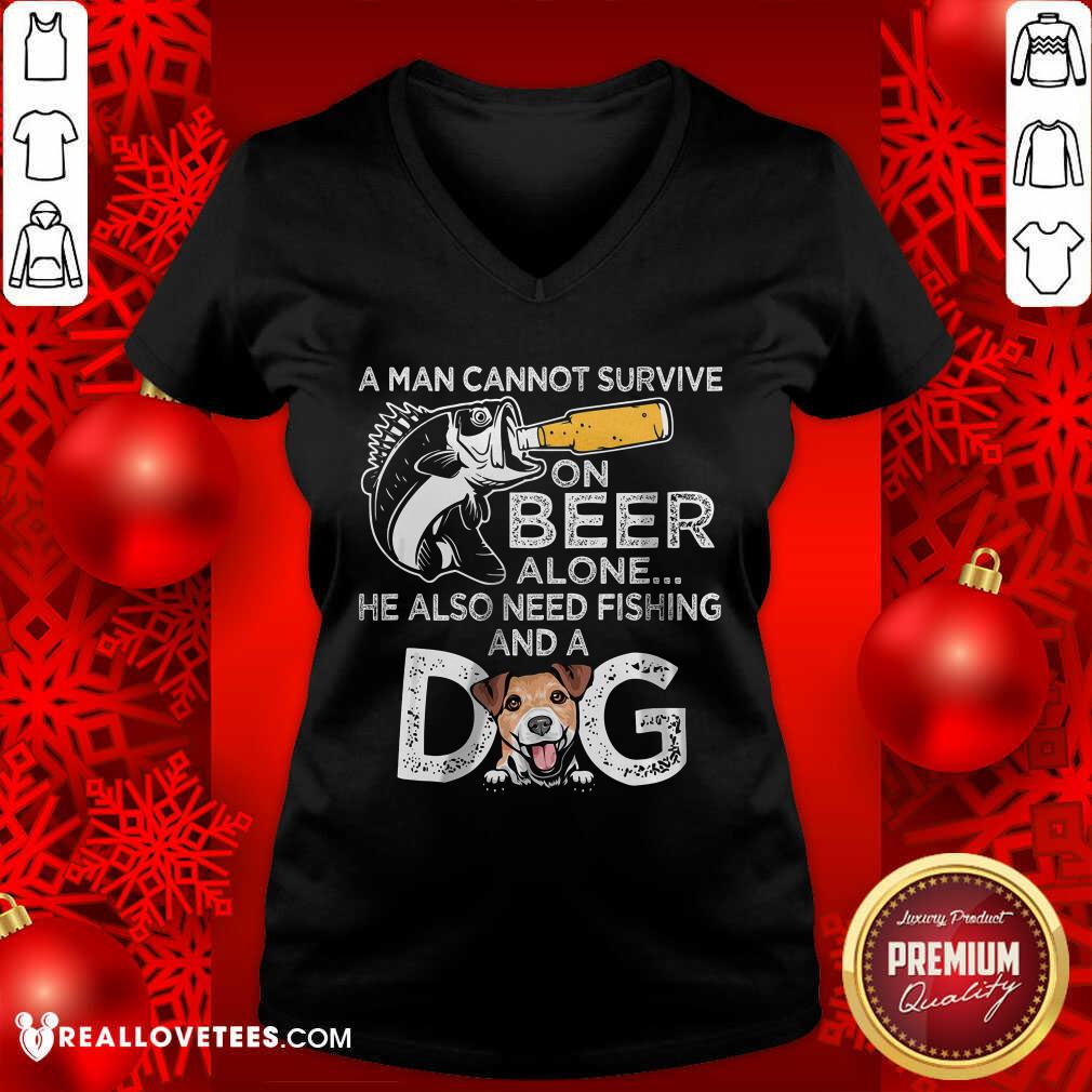 A Man Cannot Survive On Beer Alone He Also Needs Fishing And A Dog Shirt - Image 3