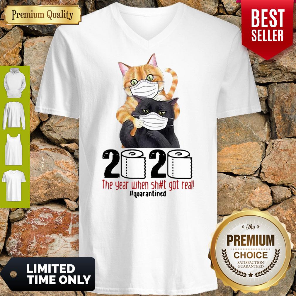 Cats 2020 The Year When Shit Got Real #Quarantined COVID-19 Shirt - Image 5