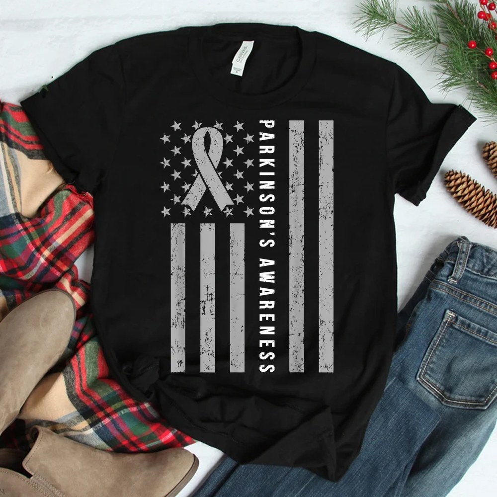 Parkinsons Awareness Ribbon Gray Parkinsons Disease Flag Shirt