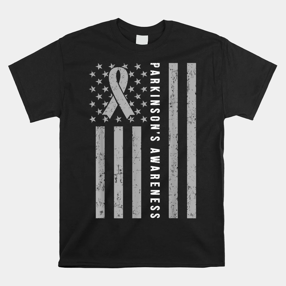 Parkinsons Awareness Ribbon Gray Parkinsons Disease Flag Shirt - Image 4