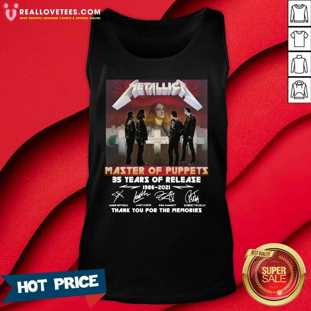 So Metallica Master Of Puppets 35 Years Of Release Thank You For The Memories Signatures Shirt - Image 2