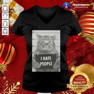 Alternative view of Funny I Hate People Cat Mug Shot Shirt