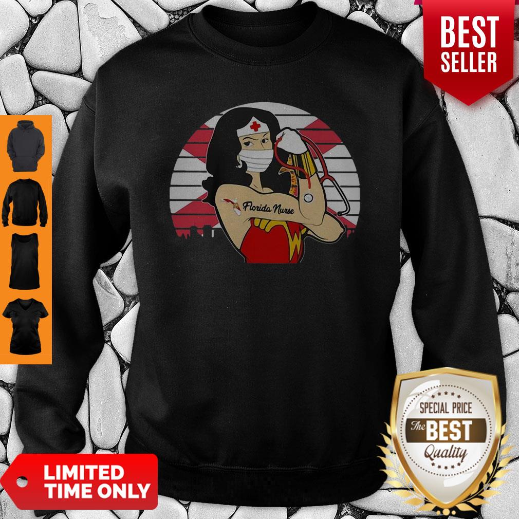 Awesome Vintage Wonder Woman Tattoos Florida Nurse COVID-19 Shirt - Image 4