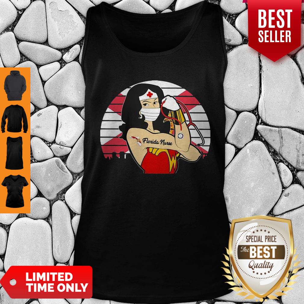 Awesome Vintage Wonder Woman Tattoos Florida Nurse COVID-19 Shirt - Image 3