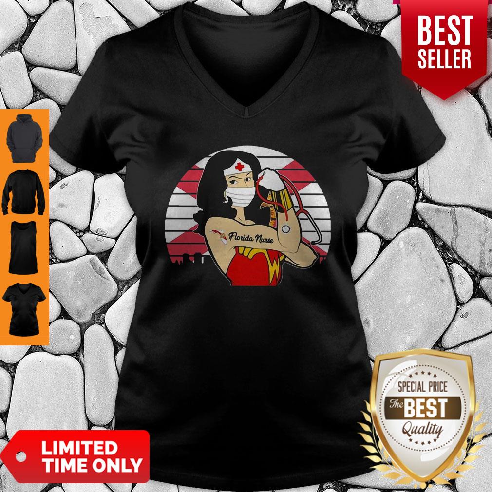 Awesome Vintage Wonder Woman Tattoos Florida Nurse COVID-19 Shirt - Image 2