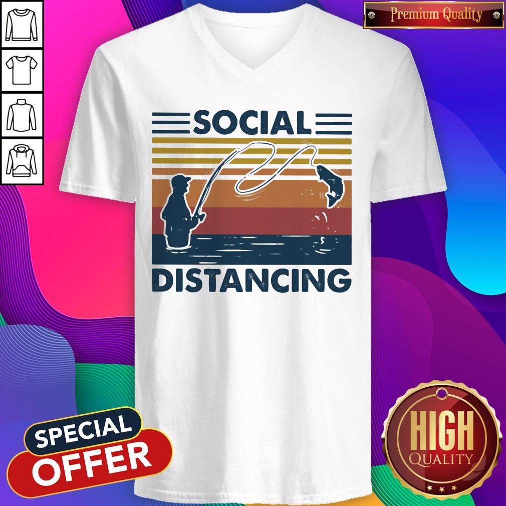 Nice Social Distancing Fishing Vintage Retro Shirt - Image 2