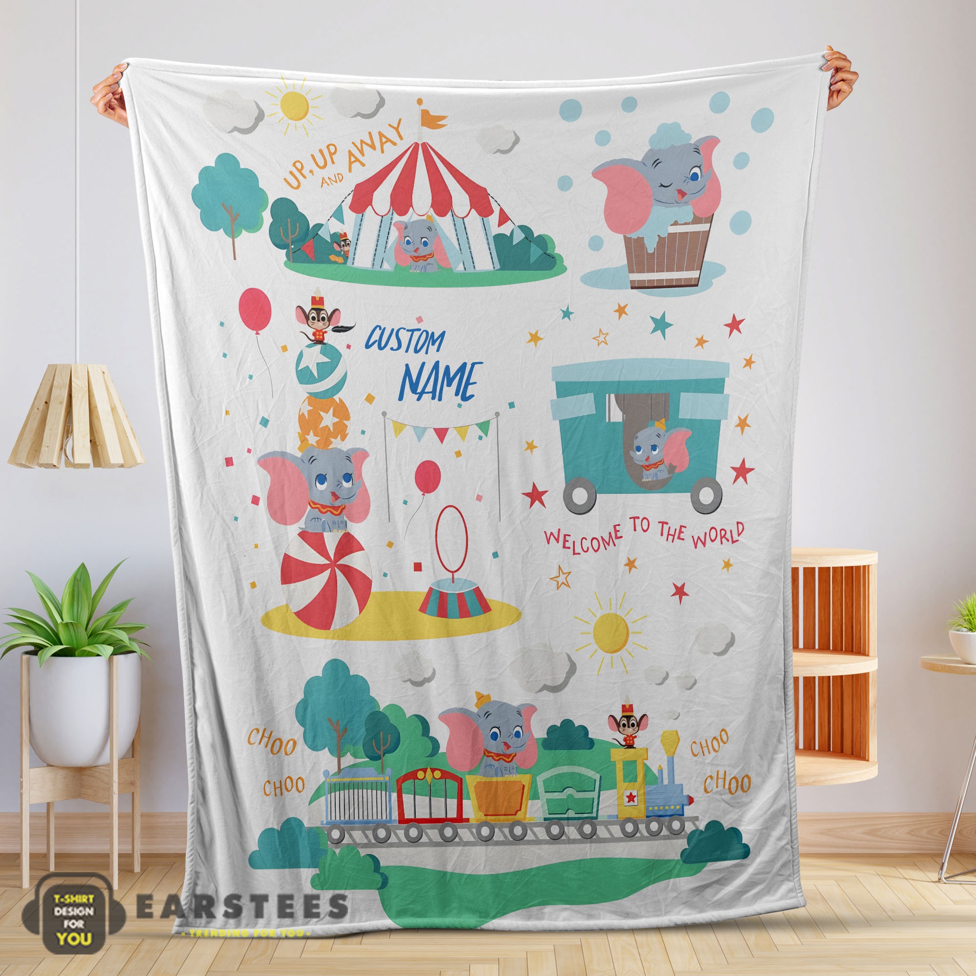 Good Dumbo Personalized Minky Blanket Circus Elephant Nursery Blanket Fleece Customized Blanket