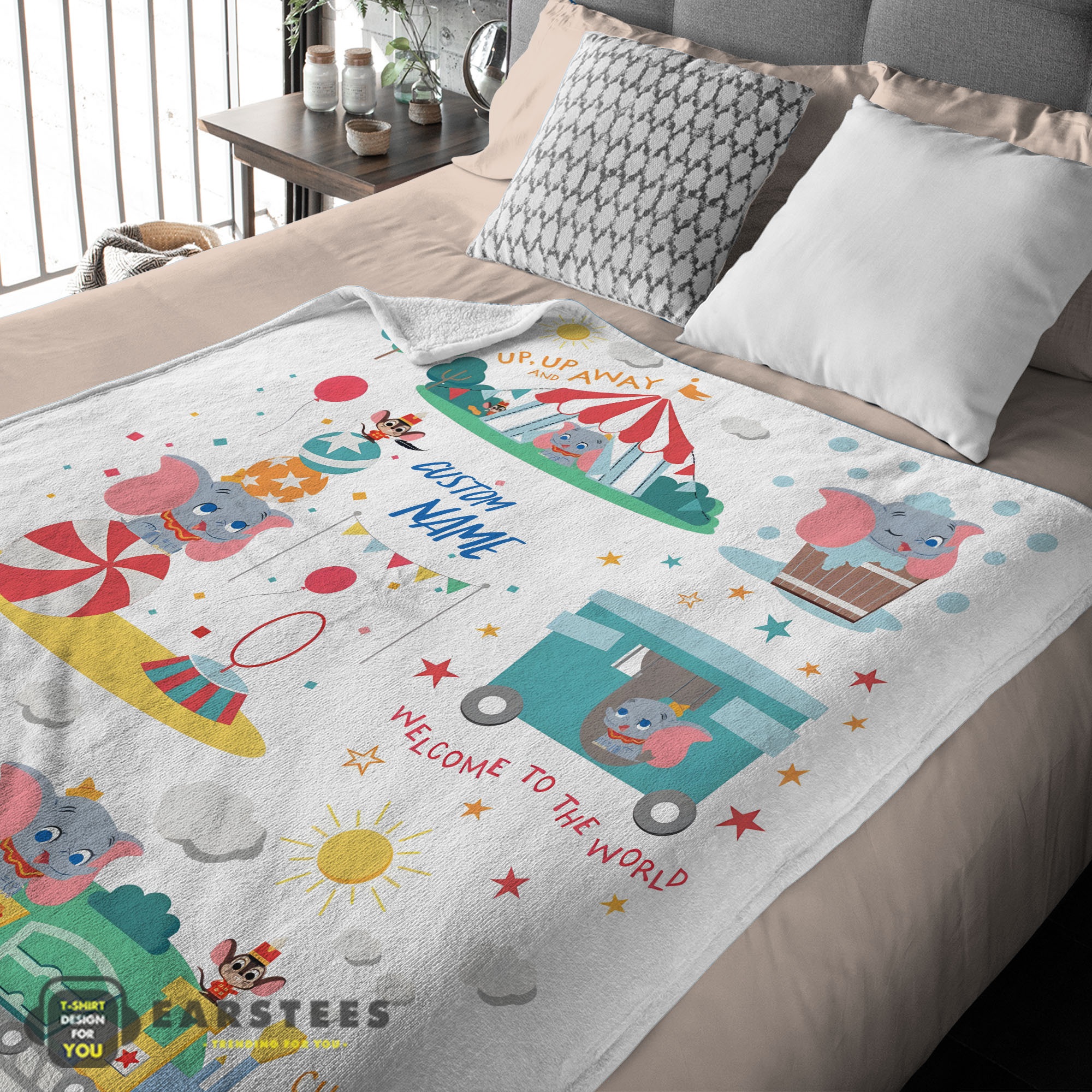 Good Dumbo Personalized Minky Blanket Circus Elephant Nursery Blanket Fleece Customized Blanket - Image 2