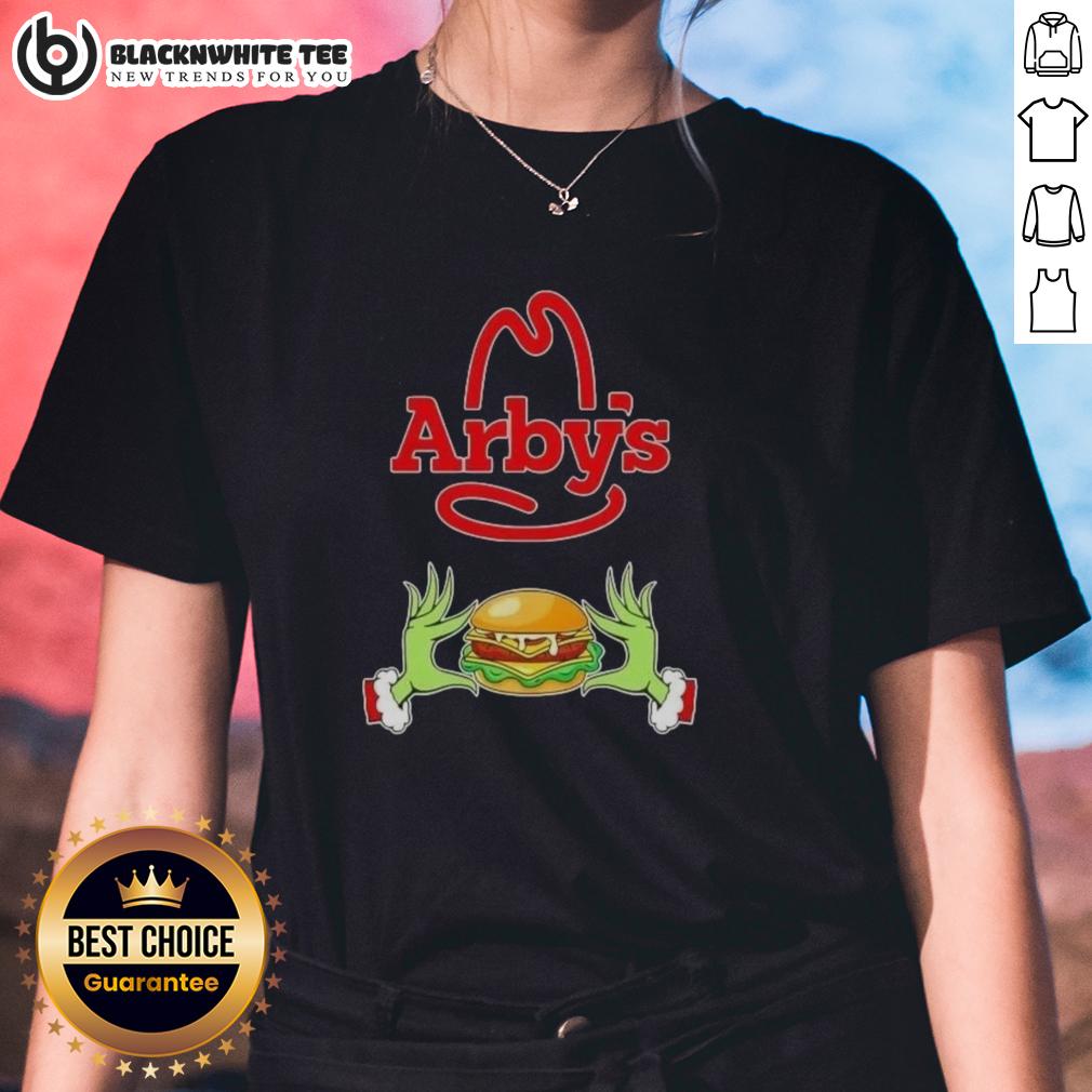 Happy Grinch Hands Love Arby's Merry Christmas T-Shirt - Image 3