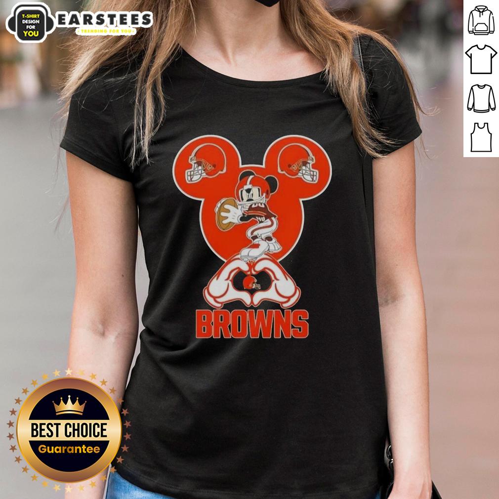 Good Mickey Hands Heart Love Cleveland Browns Football T-Shirt - Image 3