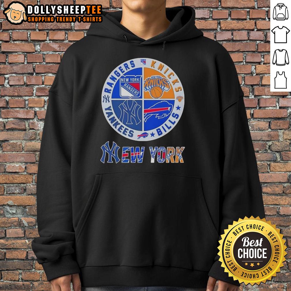 Good New York City Sports Rangers Knicks Bills Yankees Logos Combine T-Shirt - Image 2