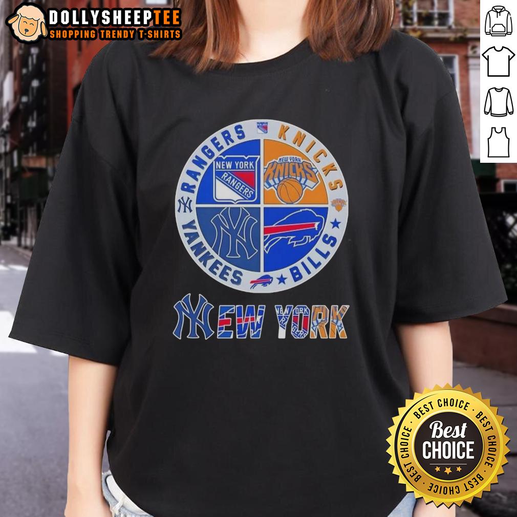 Good New York City Sports Rangers Knicks Bills Yankees Logos Combine T-Shirt - Image 3