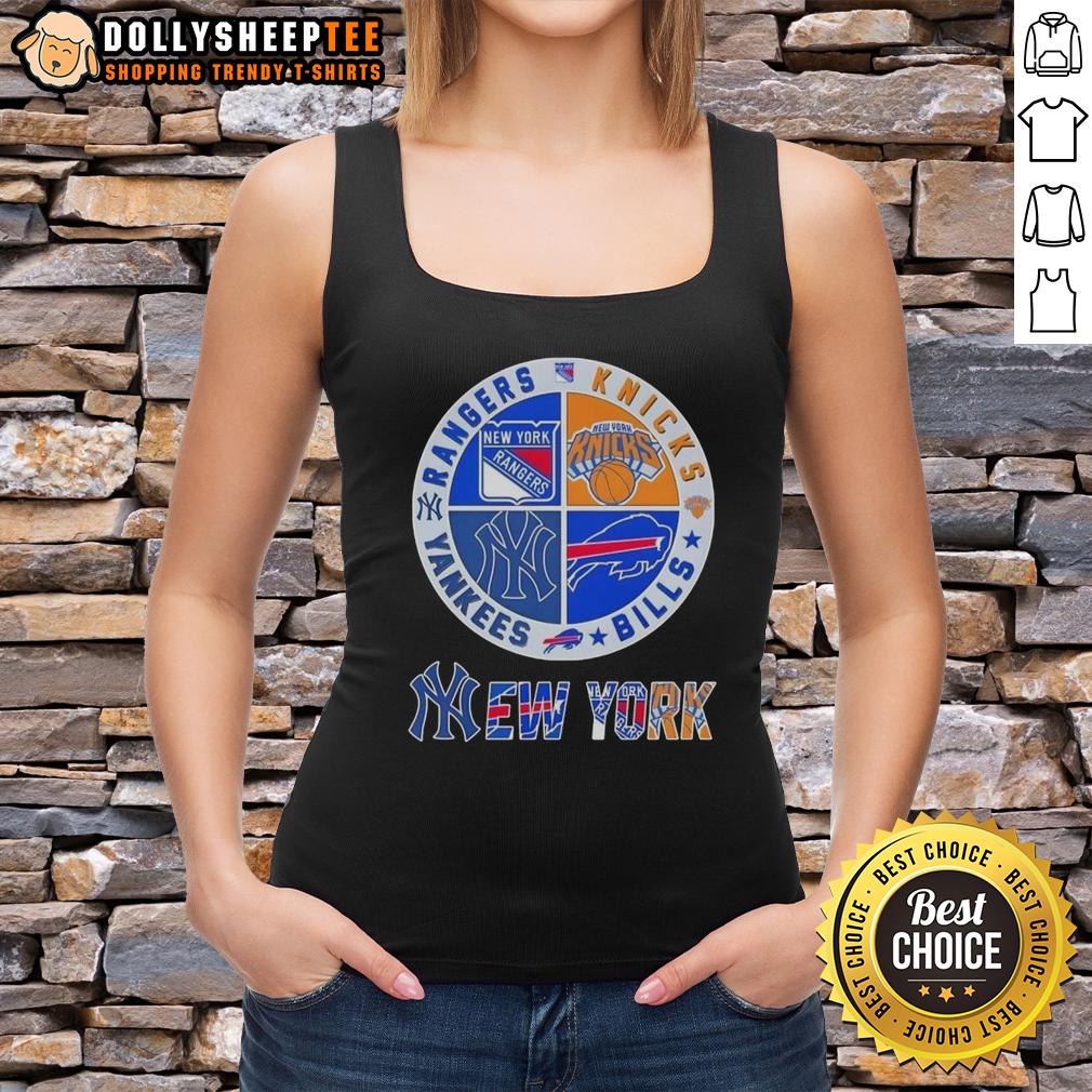 Good New York City Sports Rangers Knicks Bills Yankees Logos Combine T-Shirt - Image 4