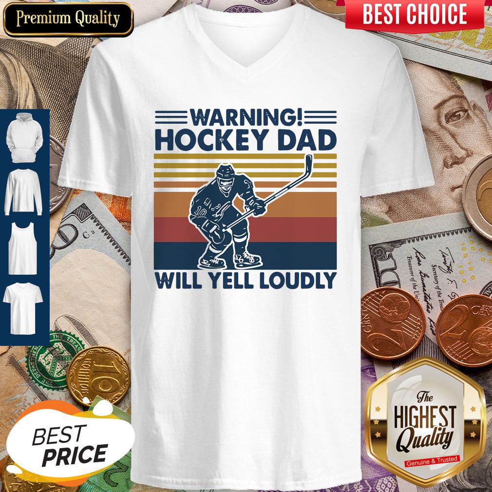 Warning Hockey Dad Will Yell Loudly Vintage Shirt - Image 2