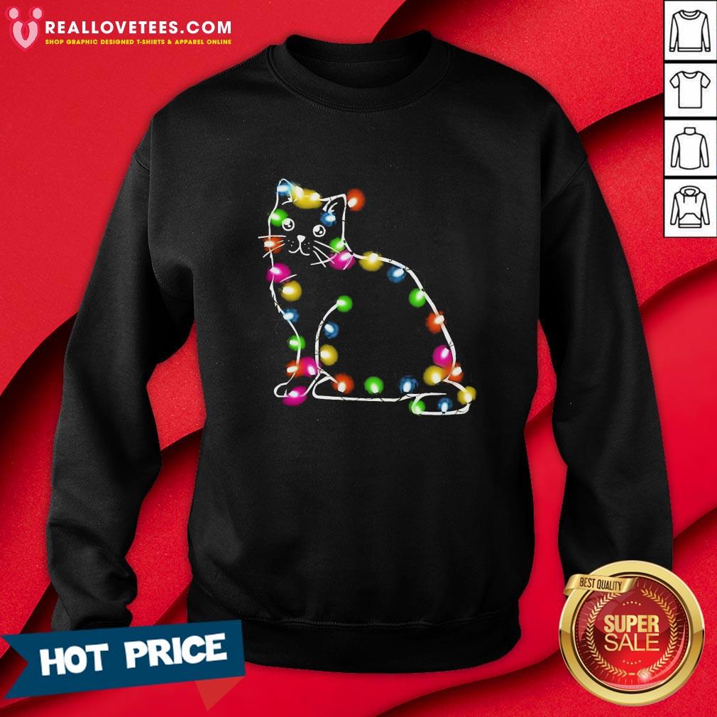 Awesome Black Cat Light Merry Christmas Shirt - Image 4