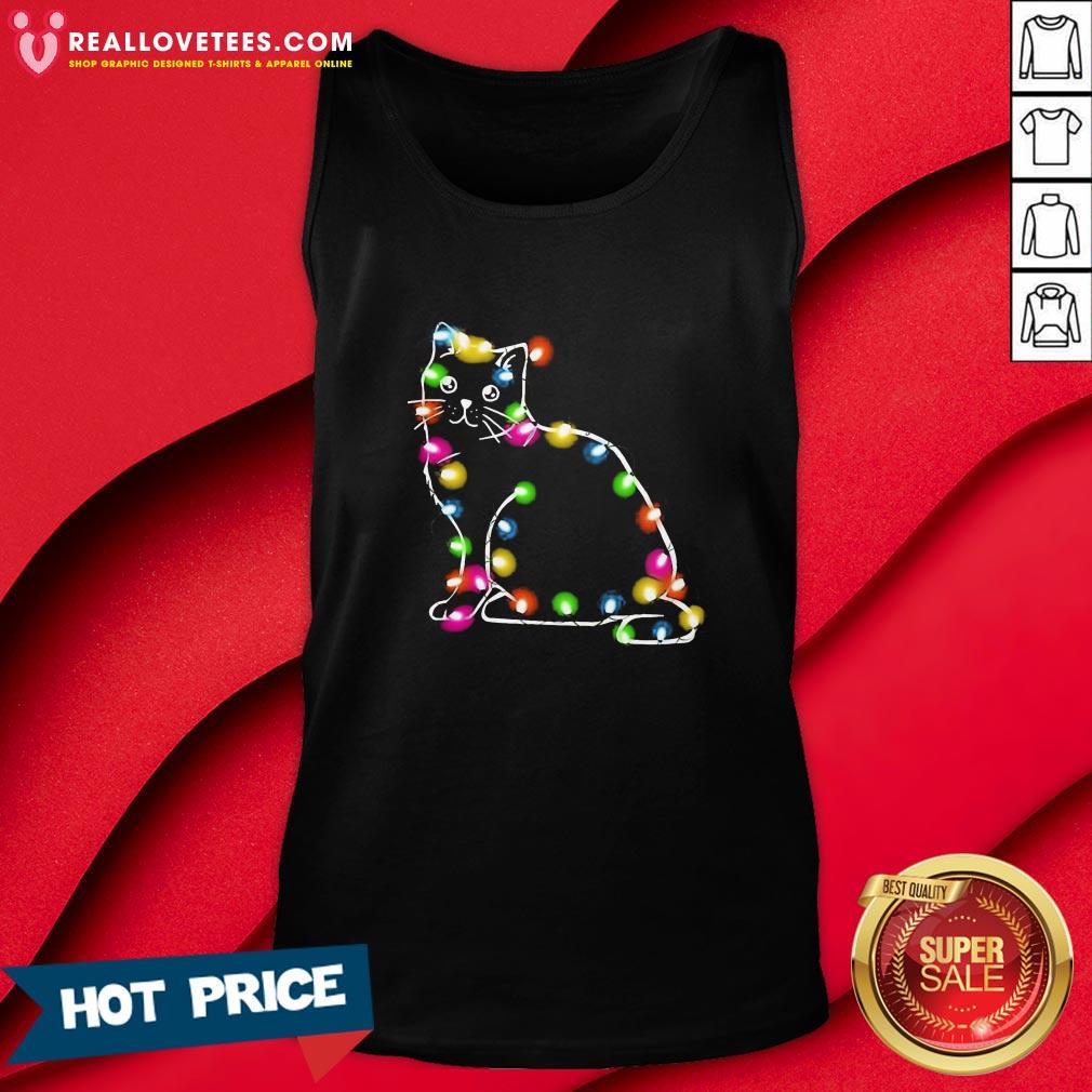 Awesome Black Cat Light Merry Christmas Shirt - Image 3