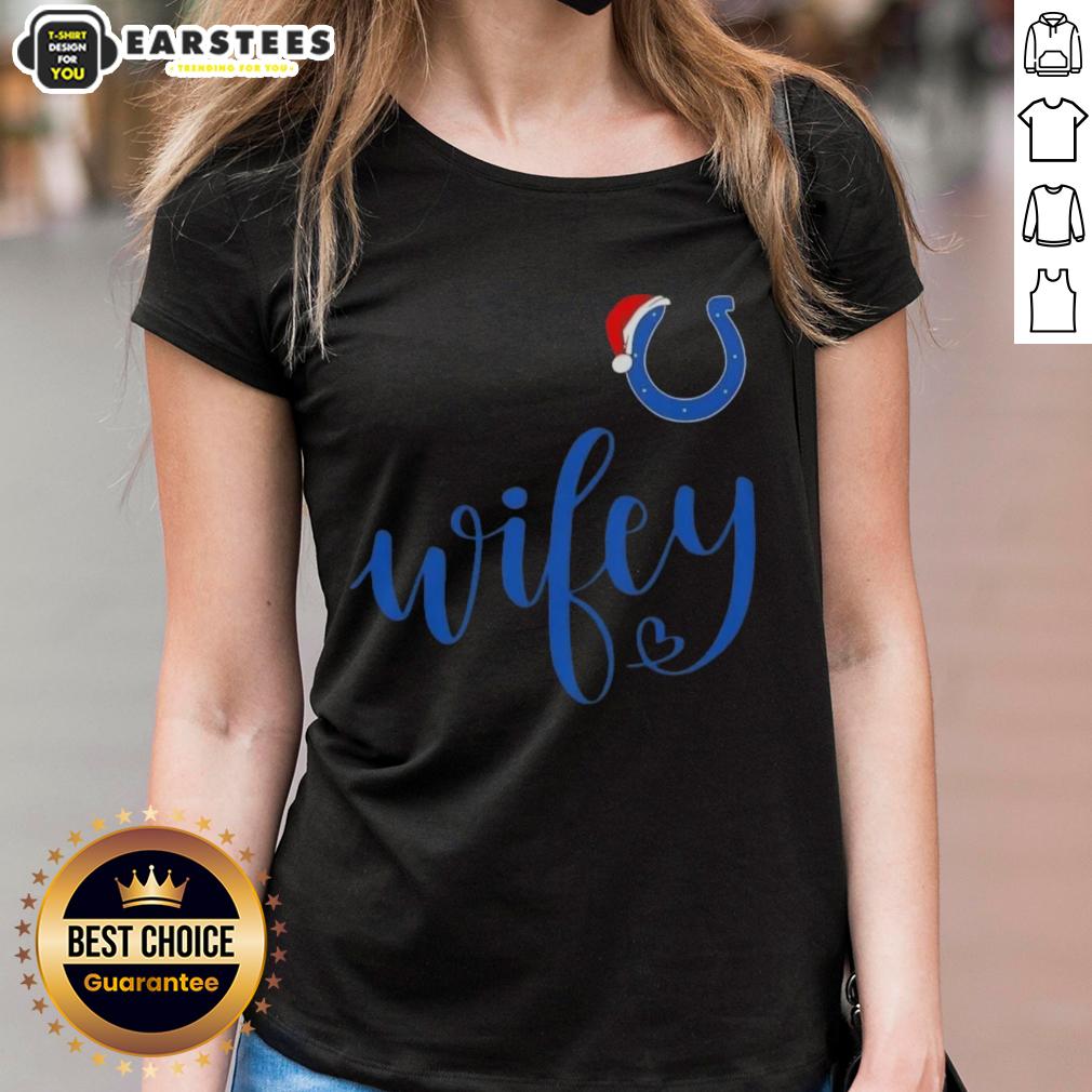 Happy Wifey Indianapolis Colts Santa Hat Merry Christmas T-Shirt - Image 3