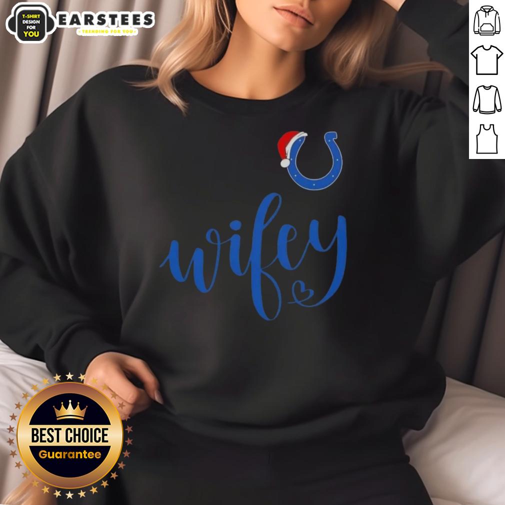 Happy Wifey Indianapolis Colts Santa Hat Merry Christmas T-Shirt - Image 5