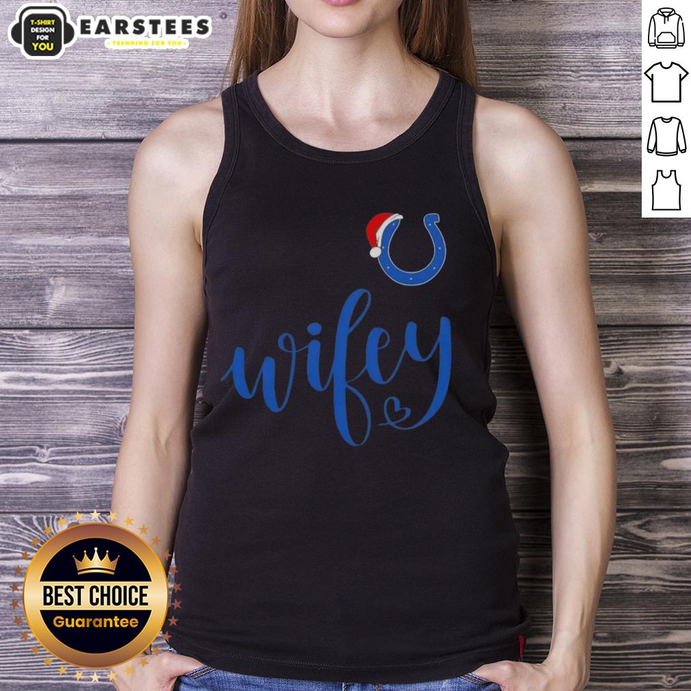 Happy Wifey Indianapolis Colts Santa Hat Merry Christmas T-Shirt - Image 4