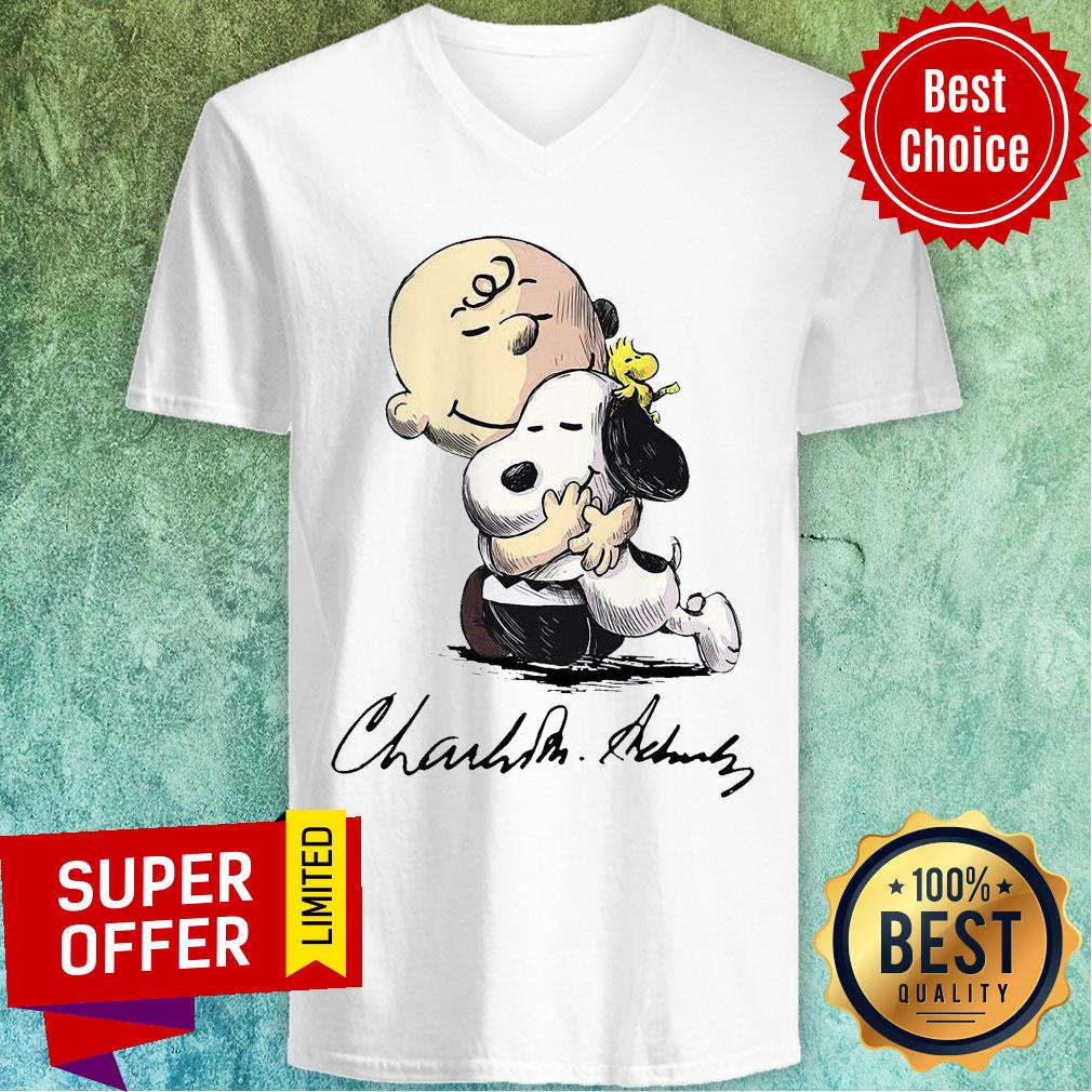 The Peanuts Snoopy Hug Charlie Brown And Woodstock Signature Shirt - Image 3