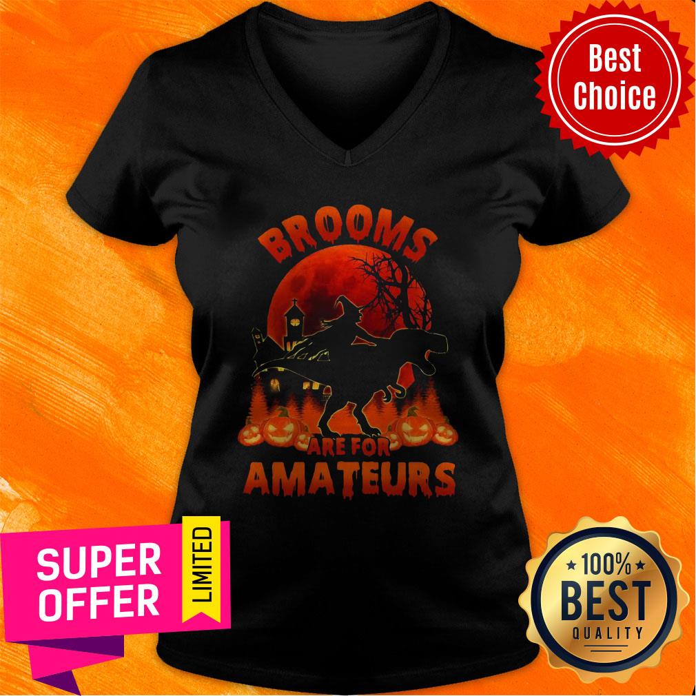 Funny Witch Riding Dinosaurs Brooms Are For Amateurs Halloween Shirt - Image 4