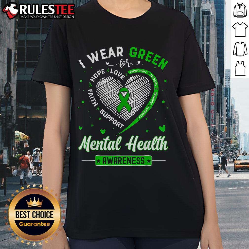 Cute Heart I Wear Green For Mental Health Awareness Month T-Shirt - Image 3