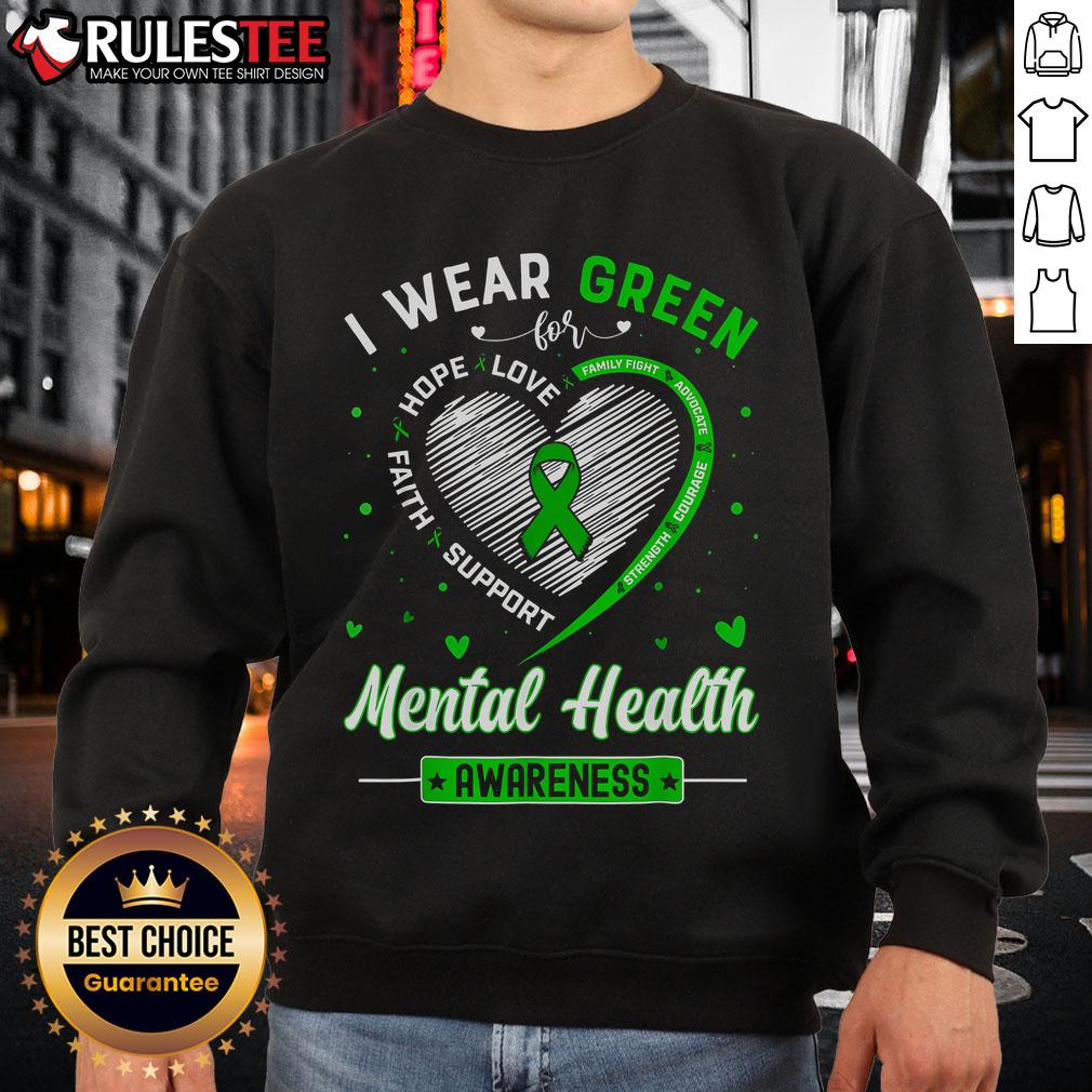 Cute Heart I Wear Green For Mental Health Awareness Month T-Shirt - Image 5