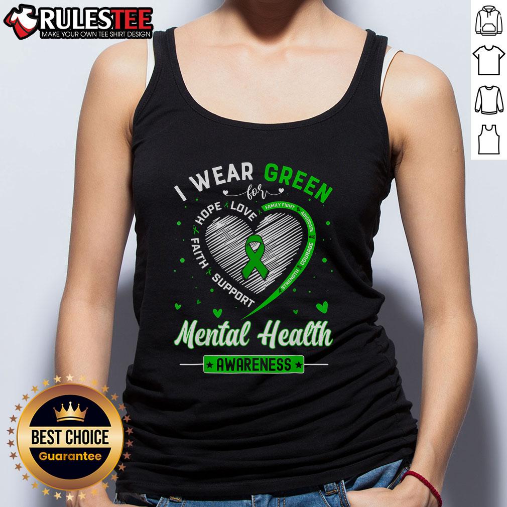 Cute Heart I Wear Green For Mental Health Awareness Month T-Shirt - Image 4