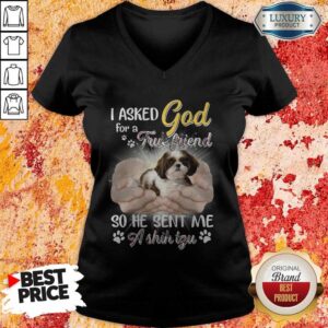 Alternative view of Nice I Asked God For A True Friend So He Sent Me A Shih Tzu Shirt