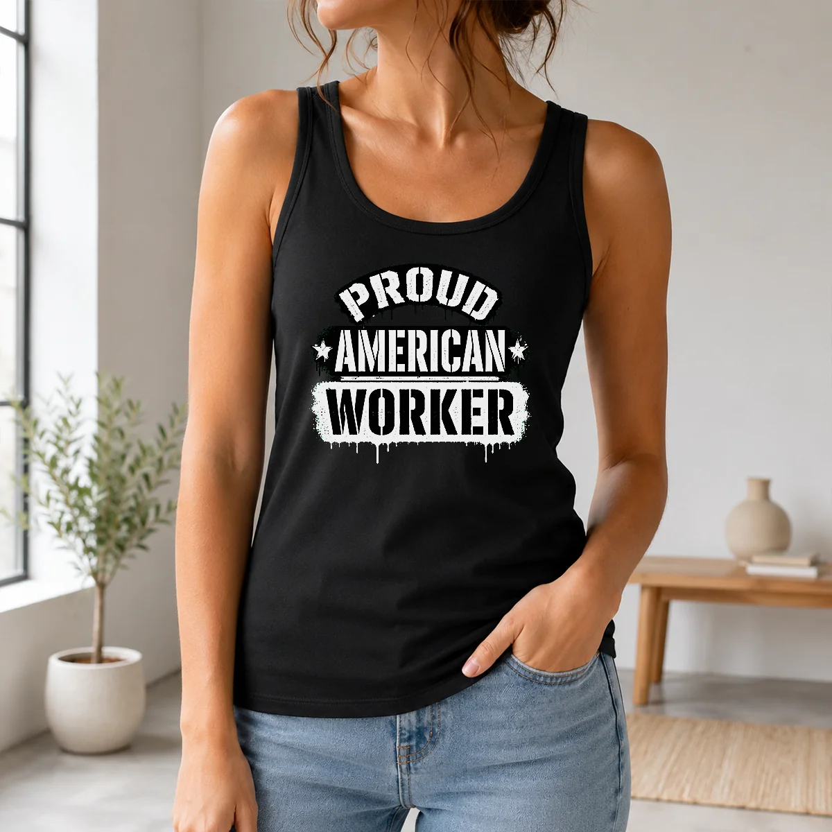 Pretty Official Labour Day Proud American Worker Stencil Shirt - Image 3
