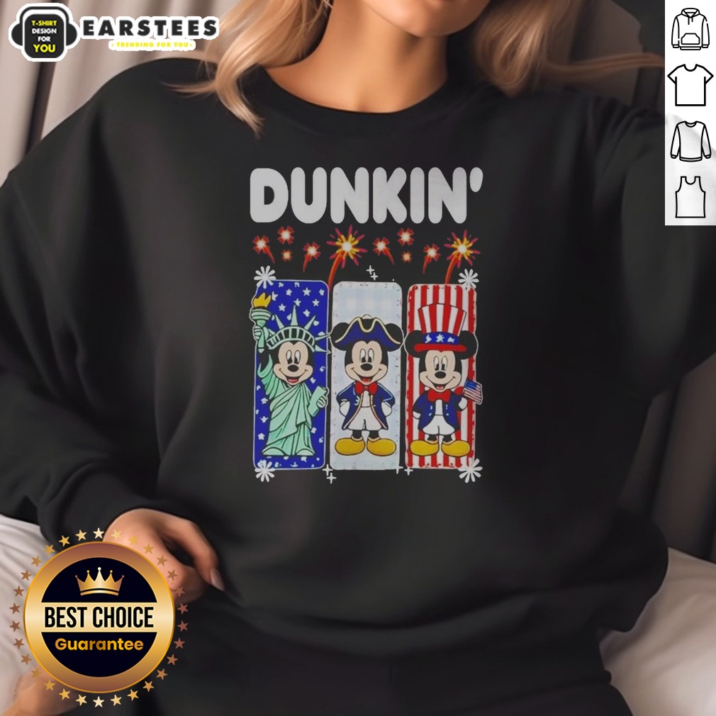 Dunkin Mickey Mouse Patriotic Statue Of Liberty Uncle Sam Shirt - Image 4
